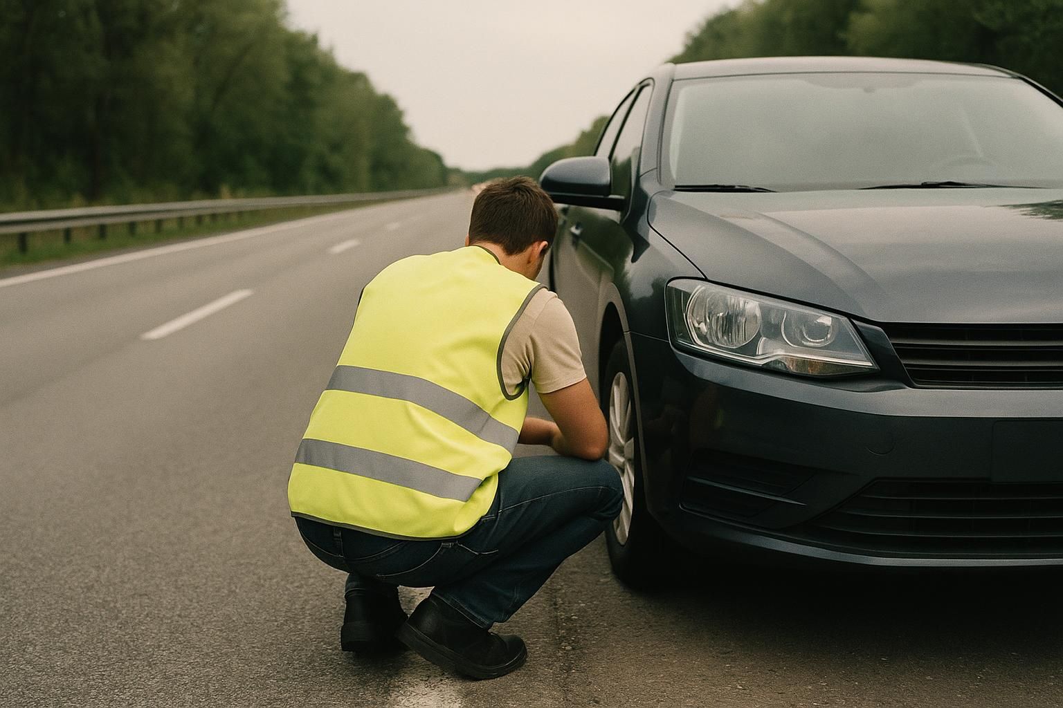 A roadside assistance pro helping a stranded driver at the side of a Dallas road